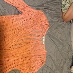 Christopher & Banks Pink V-Neck Sweater with Textured Knit